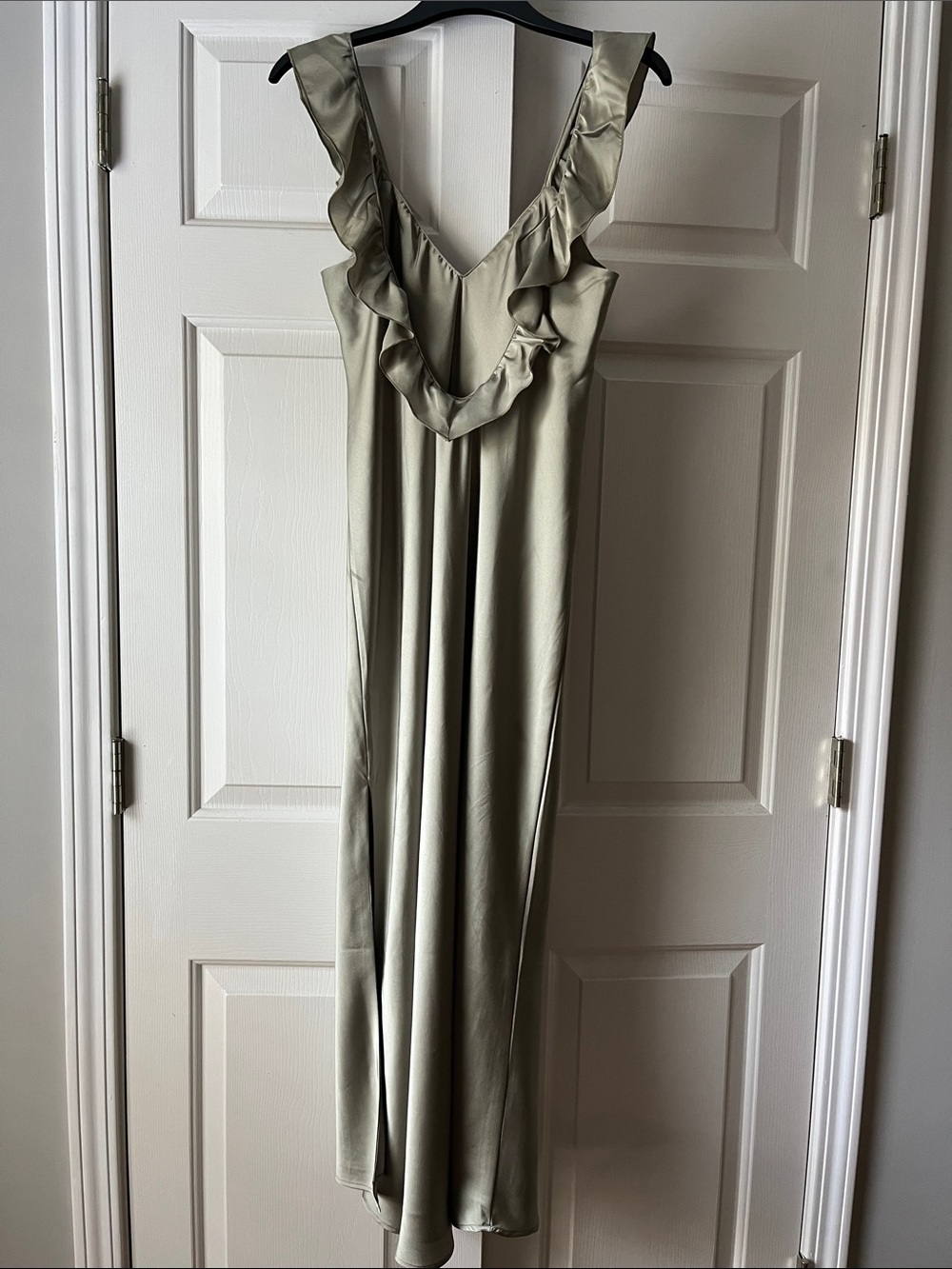 Show Me Your Mumu Serene Slip Dress Moss Green Luxe Satin Ruffle Midi Size XS - Picture 5 of 11